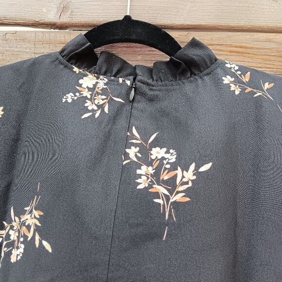 J.Crew Printed Ruffleneck Mini Shift Dress Size 0 Gold Floral Long Sleeve - Picture 5 of 7